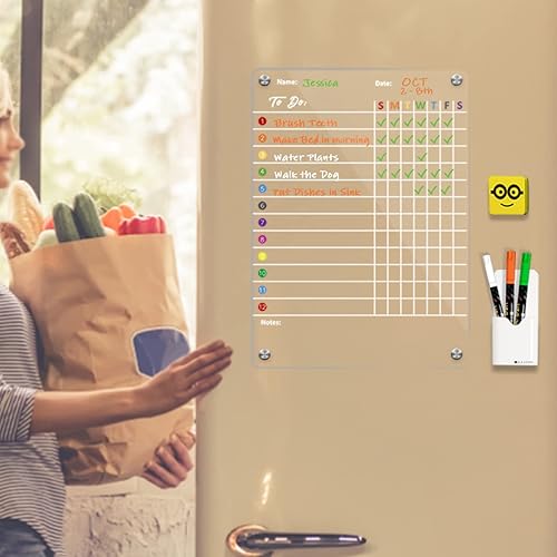 Miniatura 8 de RR RAXMIN - Tabla magnética de tareas acrílicas de 17 x 12 pulgadas, tabla de tareas transparente para adultos y adolescentes, pizarra de borrado en