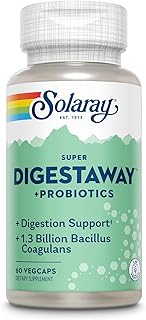 SOLARAY Super Digestaway Plus Probiotics, Digestive Enzymes with Probiotics for Women and Men, Digestion and Gut Health Support - with Pacreatin, Papaya, Bromelain, 60-Day Guarantee, 60 Servings