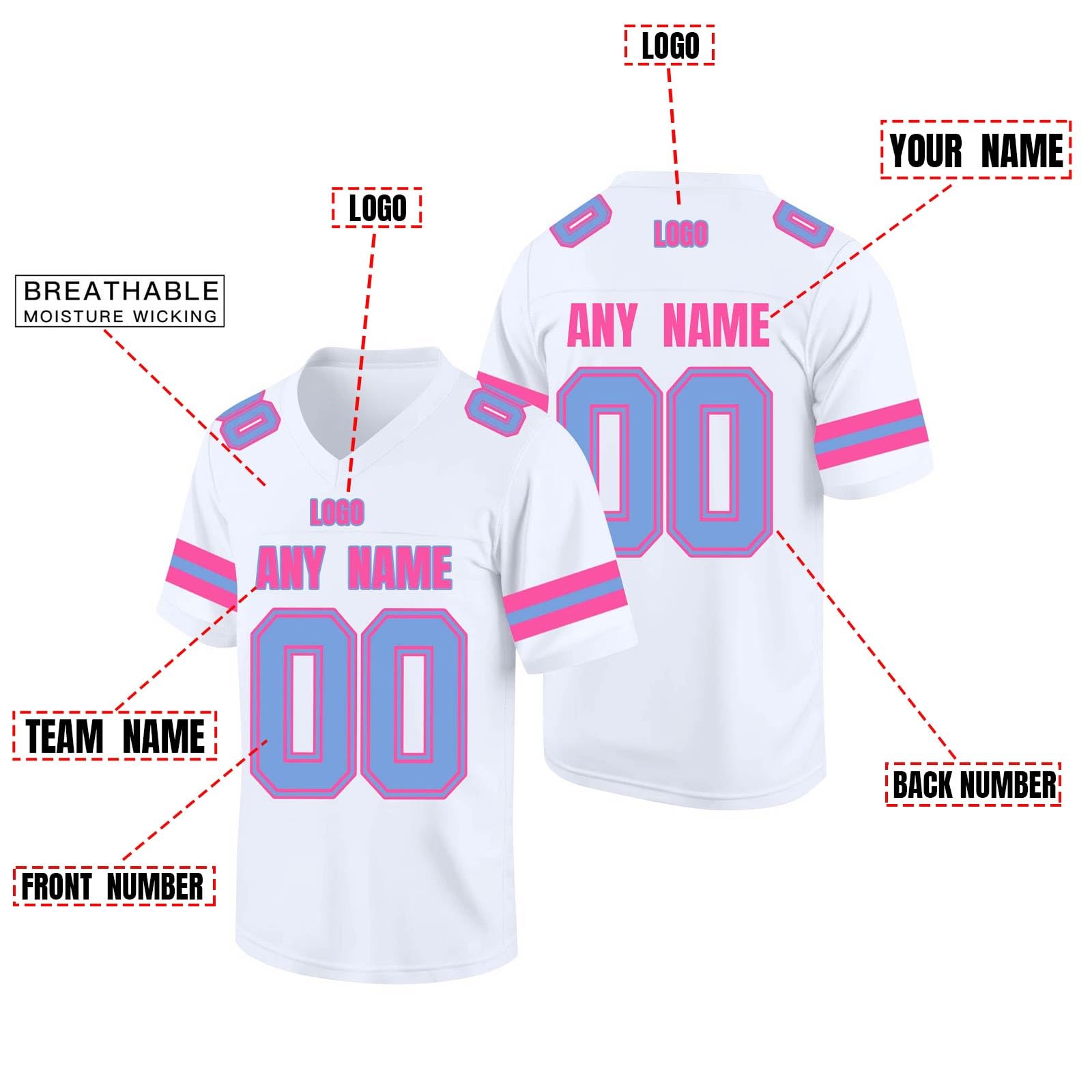 Magliette Personalizzate, Maglie da Uomo Donna Bambini, Maglie da Football Americano - Stampa Opzionale di Nome e Numero - Adatte per Adulti e Bambini