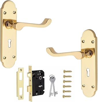 Golden Grace Victorian Scroll Lock Handle Set, Polished, Key Lock Set