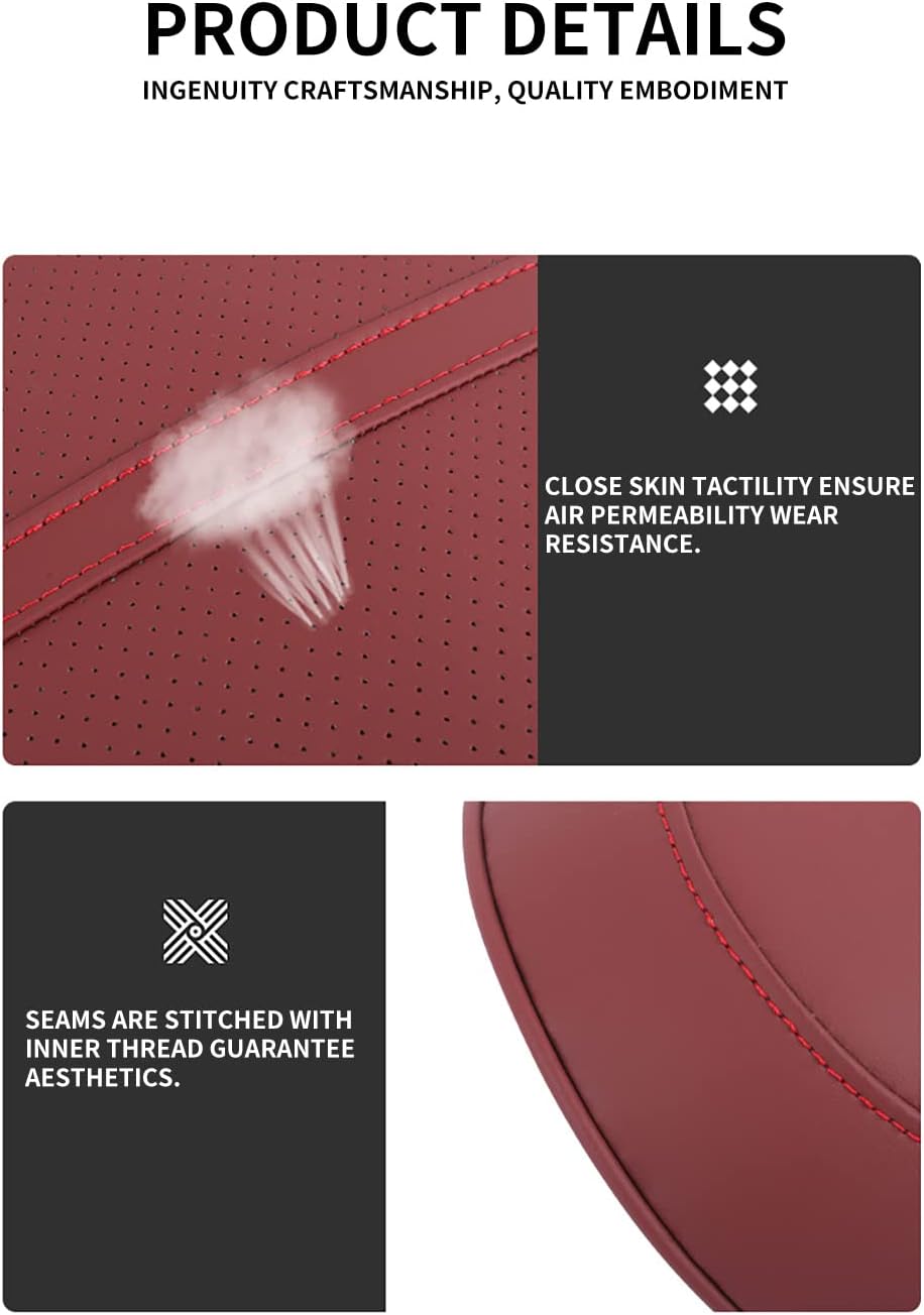 SANRILY 2 Pack Premium Leather Memory Foam Car Neck Pillow Universal Neck Support Pillow for Driver or Front Passenger Seat and Home Adjustable Car Headrest Pillow Wine Red