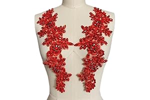 1 Pair Red Applique Rhinestone Trim for DIY Girl Wedding Dress Decorations