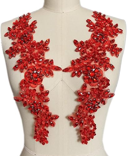 Miniatura 5 de 1 par de accesorios de apliques de encaje con diamantes de imitación para coser a mano, cuentas de vidrio, parches de adornos para decoración de