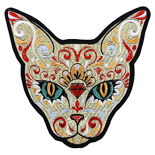 cat Iron On Patch Embroidered Applique Sewing Label Punk Biker Patches Clothes Stickers Apparel Accessories Badge 1piece
