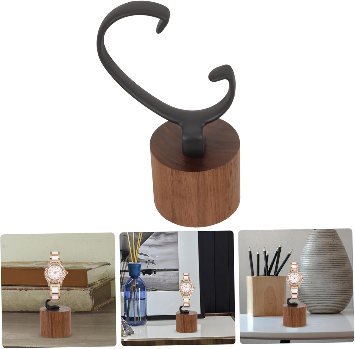 CALLARON 2pcs Wood Base Watch Display Stand Holder Tiered Display Rack for Men Wristwatches image 5