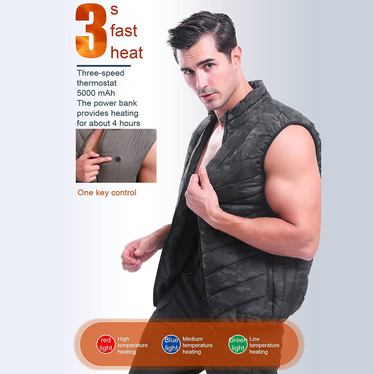 Heated Vest with 3 Levels Heat Settings, USB Charging Vest Washable Heated Clothes for Motorcycle Fishing