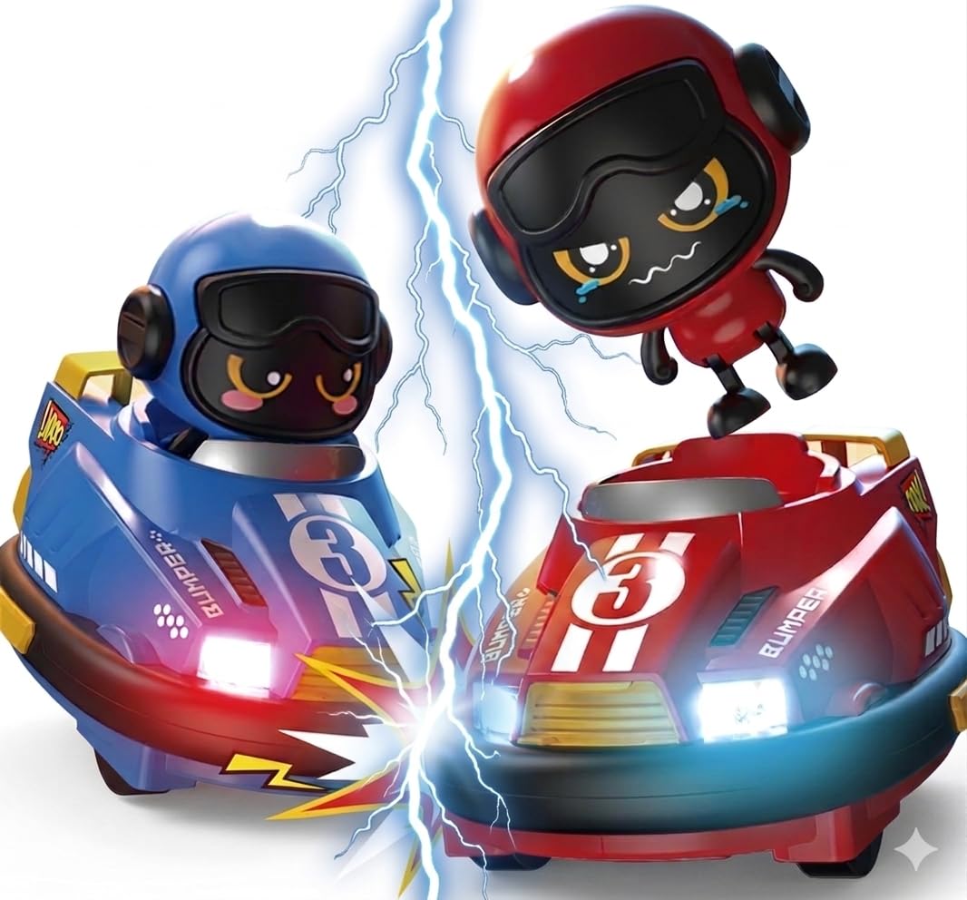 Coche de Choque RC Multifuncional. Coche teledirigido con Robots saltarines.. Incluye 2 Super Bumper Car RC 360º con Luces LED y música. 2 Jugadores. Color Azul y Rojo. Stunt RC Car
