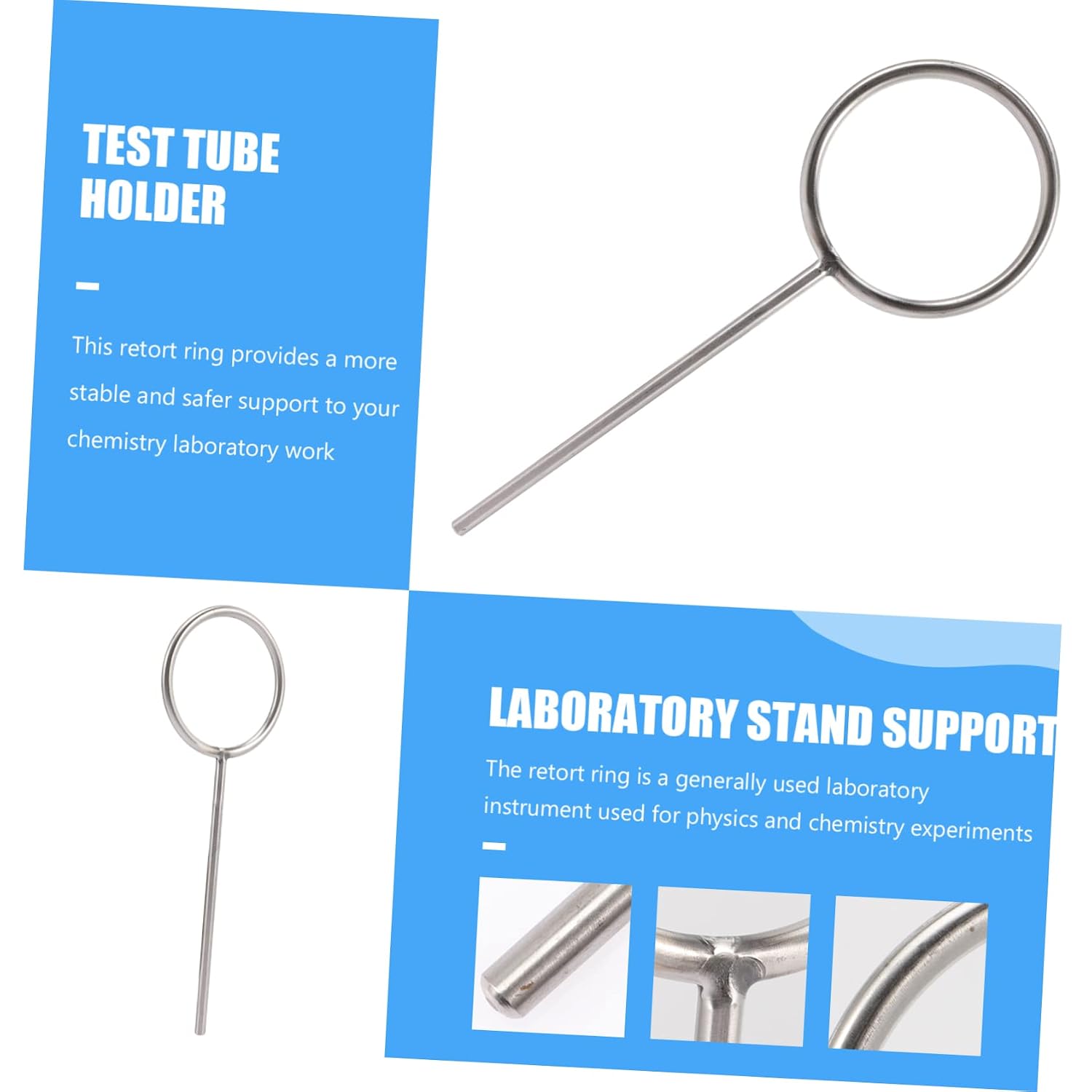 Stainless Steel Plated Ring Stand for Physics and Chemistry Experiments | Anti-rust, Sturdy Construction, Stable Support, Fixing Instruments, Silver Finish, Factories and Families Use