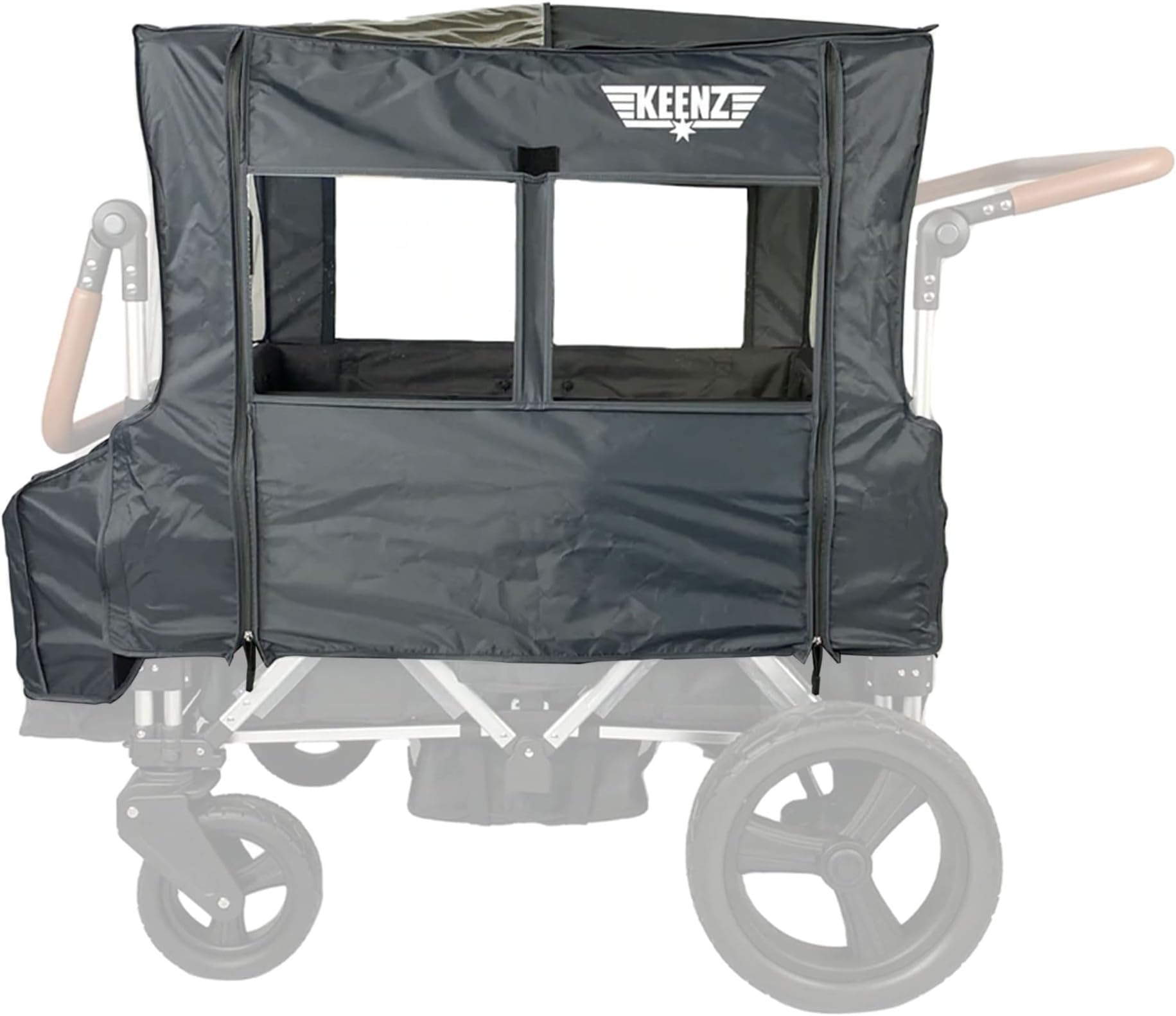 Keenz Outdoor All Weather Wind Cover and UV Protector with Windows and Zipper Enclosure for 7S Push Pull Storage Wagon Stroller, Gray