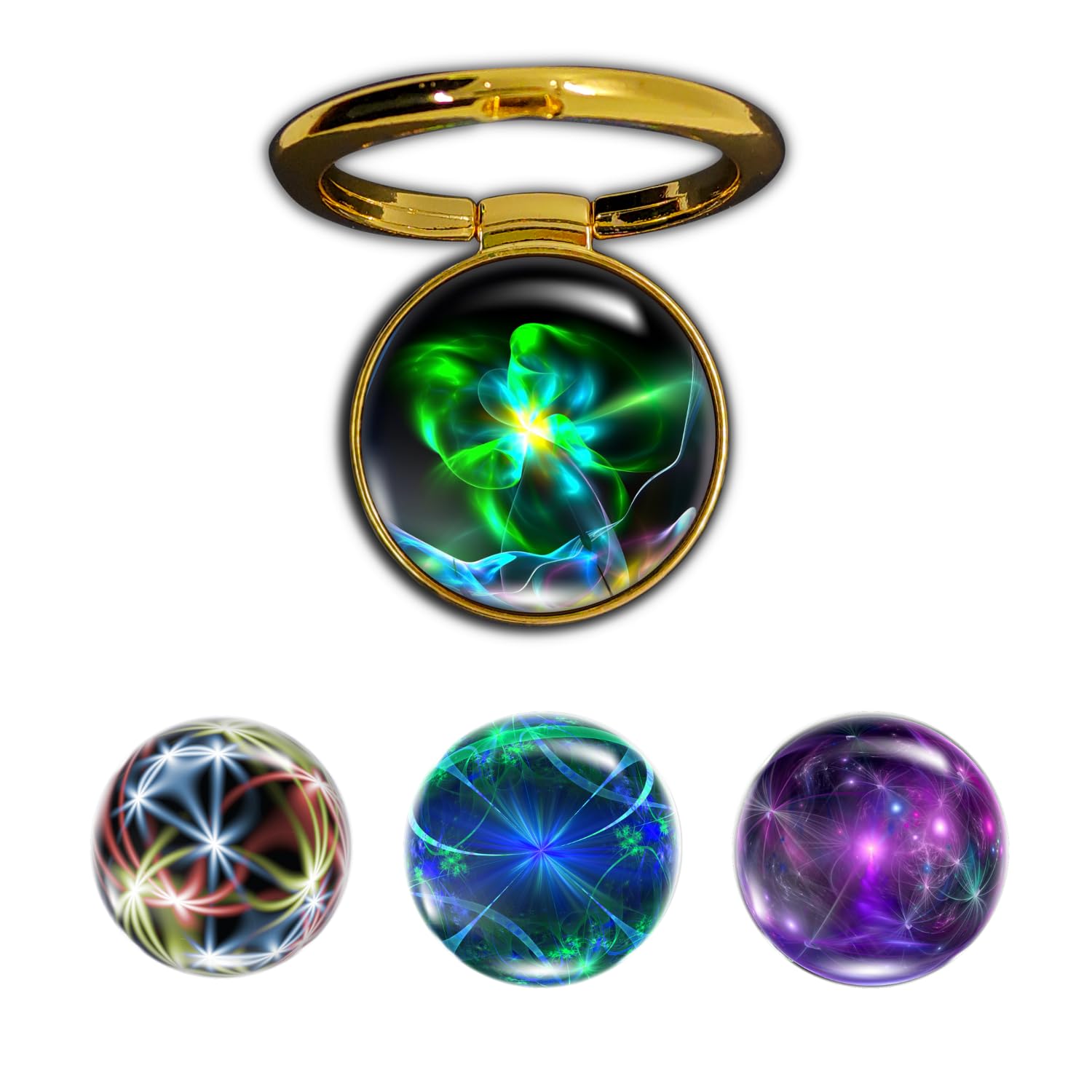 Swap-n-Snap 4-in-1 Metallic Mobile Back Ring Holder | Strong Grip for Phone & Back Cover | 4 3D Logo Magnets | 360° Adjustable Stand