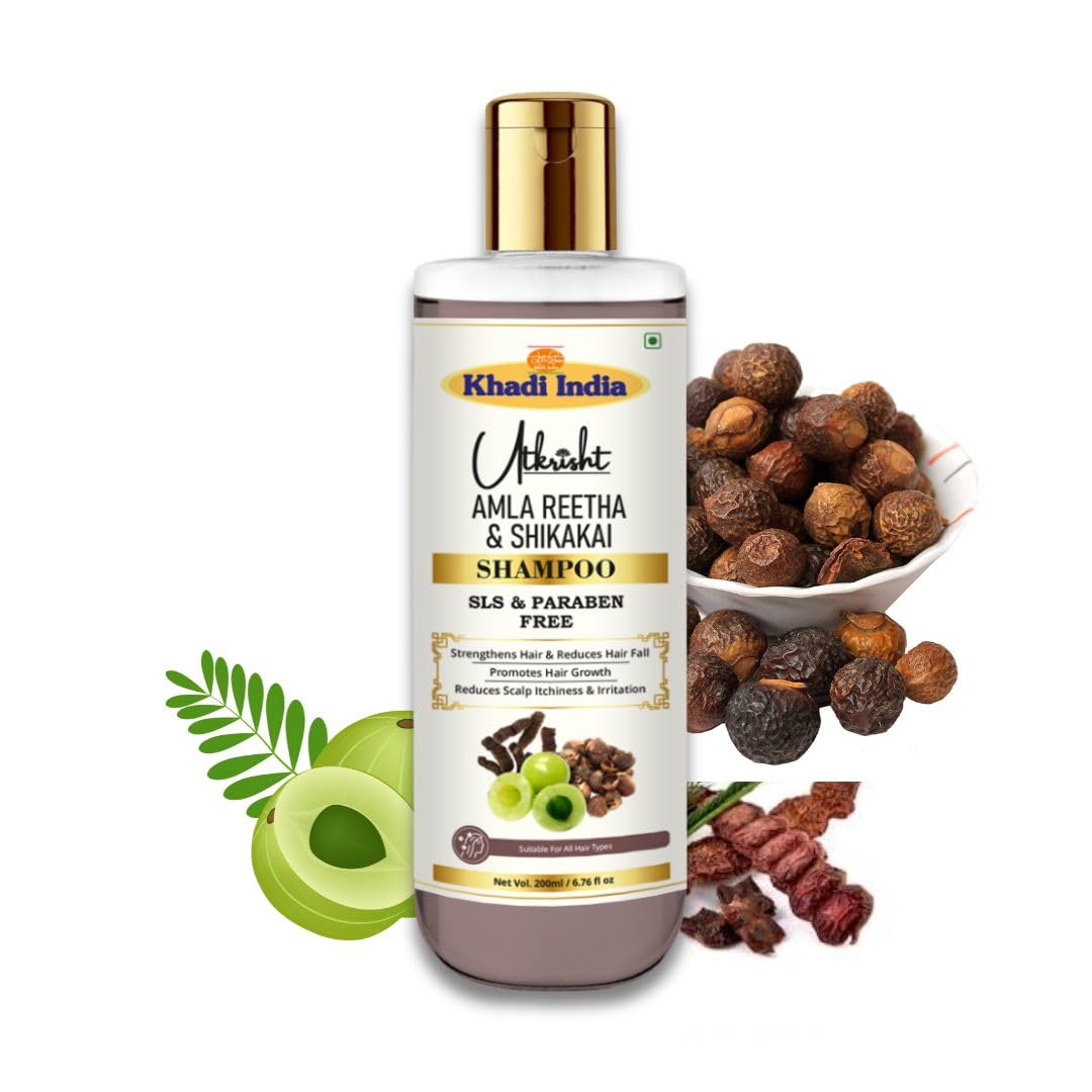 Utkrisht Khadi Shikakai Amla & Reetha Shampoo 200ml | Natural & Ayurvedic | Anti Hair Fall Shampoo for Thick, Healthy & Strong Hair | SLS & Paraben Free | Men & Women | For All Hair Types-picture-38