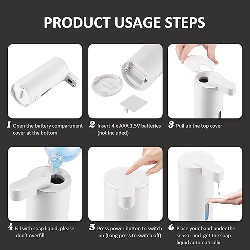 Miniatura 7 de Dispensador automático de jabón, dispensador automático de jabón sin contacto, cocina y baño, 3 volúmenes ajustables para jabón líquido, resistente