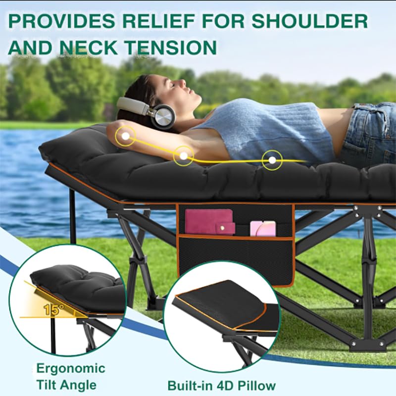 DRMOIS Feldbetten Klappbar Campingbetten, Campingliege Übergroßes 81 cm breites, tragbares, faltbares Outdoor, Tragkraft 400 kg- mit Isomatte Matratze, Schwarz, Größe XXL