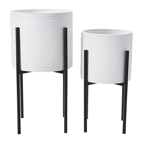 Main + Mesa Modern Boho Embossed Metal Planters with Stands,