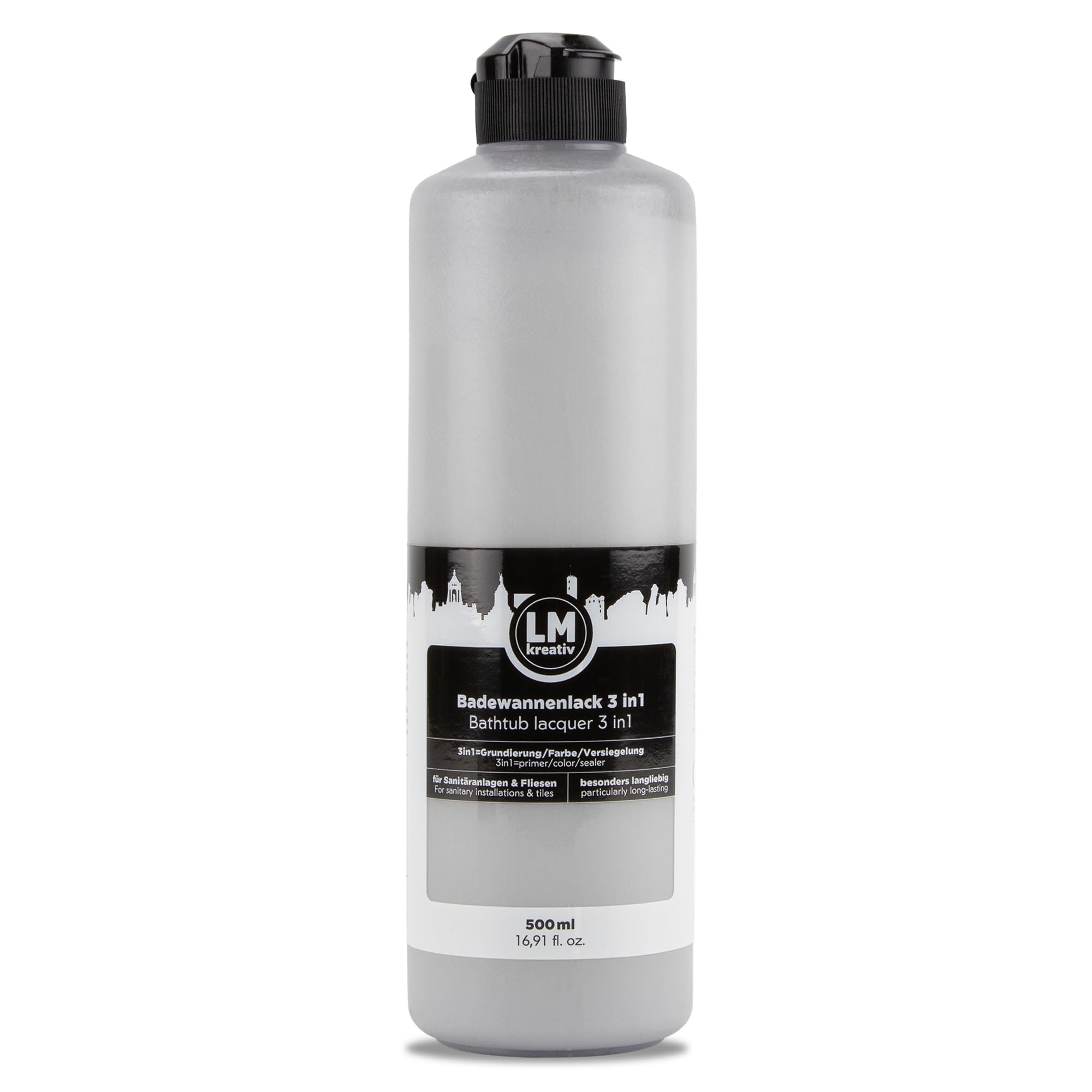 LM-Kreativ Badewannenlack 3 in 1 2K 500ml - Grau wie Beton - Auch nutzbar als Fliesenfarbe & Fliesenlack für Badezimmer, Badewannen, Duschtassen. Hochdeckend, strapazierfähig & wasserfest
