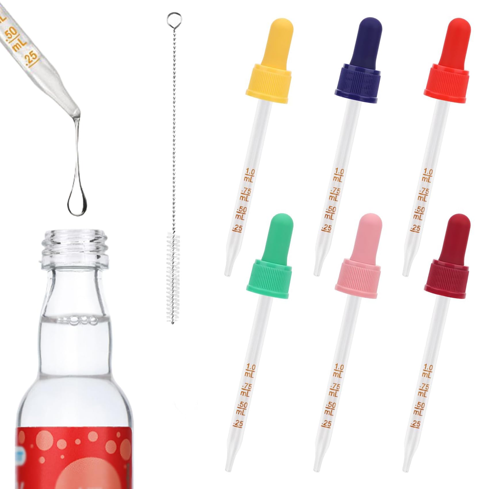 6 Pieces Glass Dropper Pipettes for SodaStream Bubly Bubbly Drops | 1ML Graduated Droppers with Leak-Free Tips - Compatible with Soda Stream Accessories (Colorful Set)