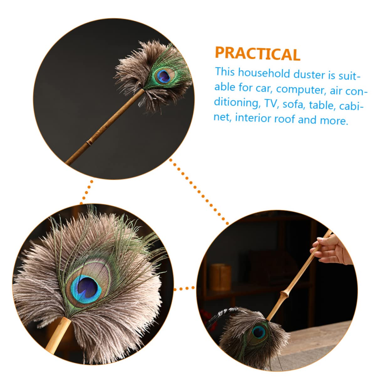 TOVINANNA Feathered Duster with Handle Handheld Dust Removal Tool for Home and Office Cleaning for Blinds Ceiling Fans and Decorative Use