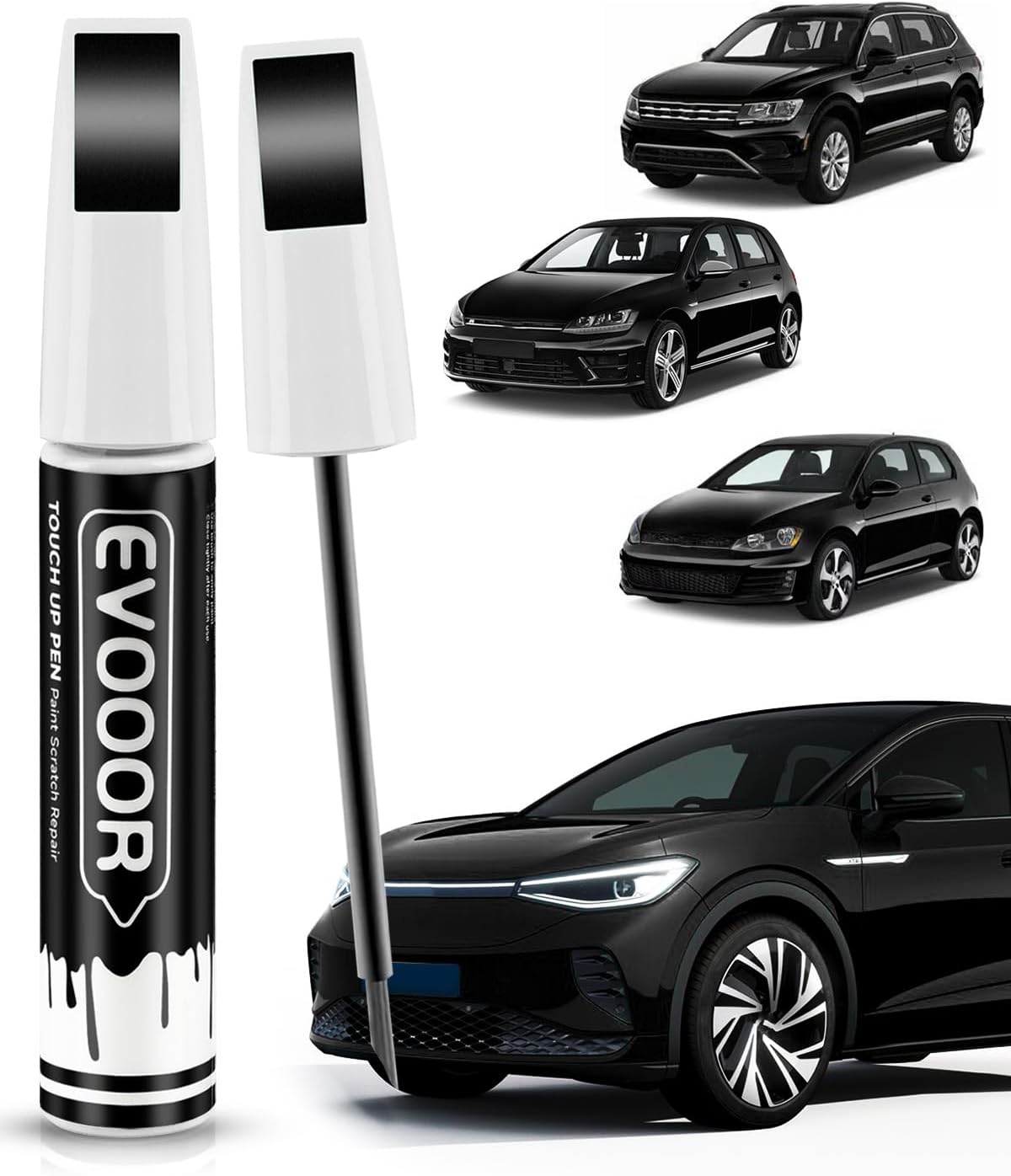 Touch Up Paint Compatible with Volkswagen Exact Match 2 in 1 Touch up Paint for Chips and Nicks Repair with 2pcs Disposable Micro Applicators (Deep Black Pearl(LC9X/2T) Compatible with All Models)