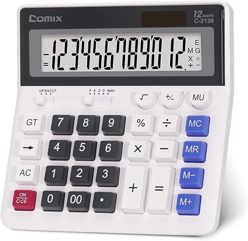 Miniatura 1 de Comix Calculadora de escritorio, pantalla LCD grande de 12 dígitos y teclas de computadora grandes, batería solar de doble alimentación, calculadora