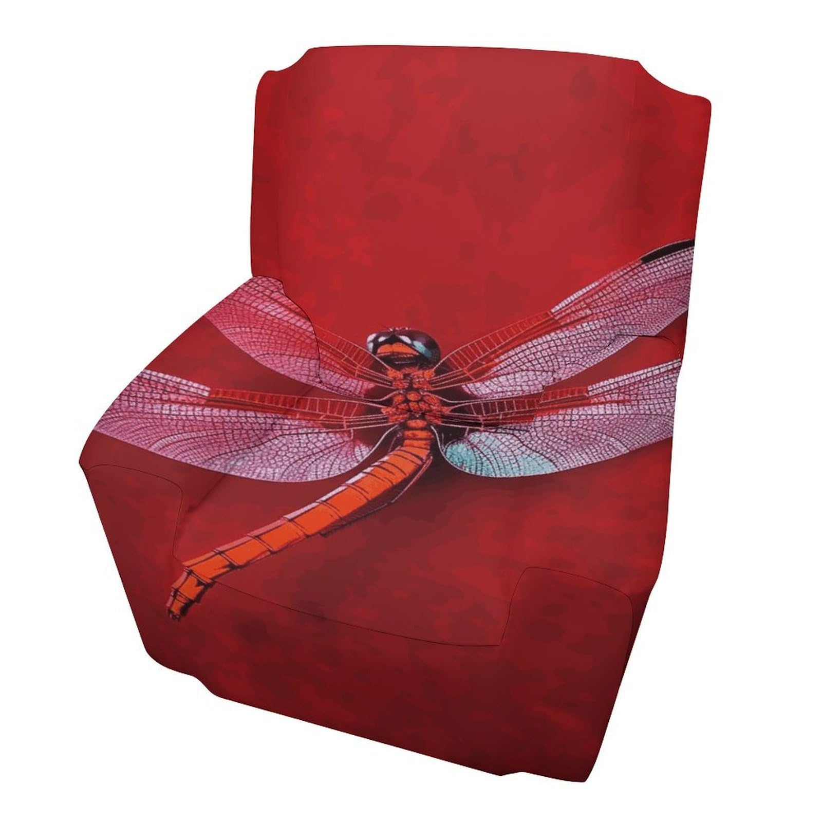 Fodpand Style Dragonfly On Red Background Sofa Cover Soft 1 Seater Sofa Slipcover For Pets Washable,Couch Cover With Elastic Straps Furniture Protector