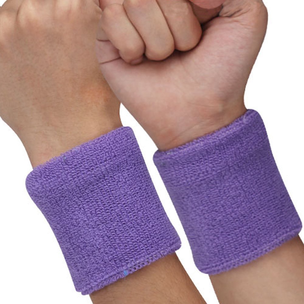 SUPOW Cotton Sweatband Wristband, 1Pair Unisex Sports Athletic Flexible Arm Protection Sweat Band Headband Durable Tennis Basketball Badminton Armbands Bracer Sweat Wristband Men Women Exercise Keep Warm Wristbands Super Magic Cool Absorb Sweat Towel (Purple)