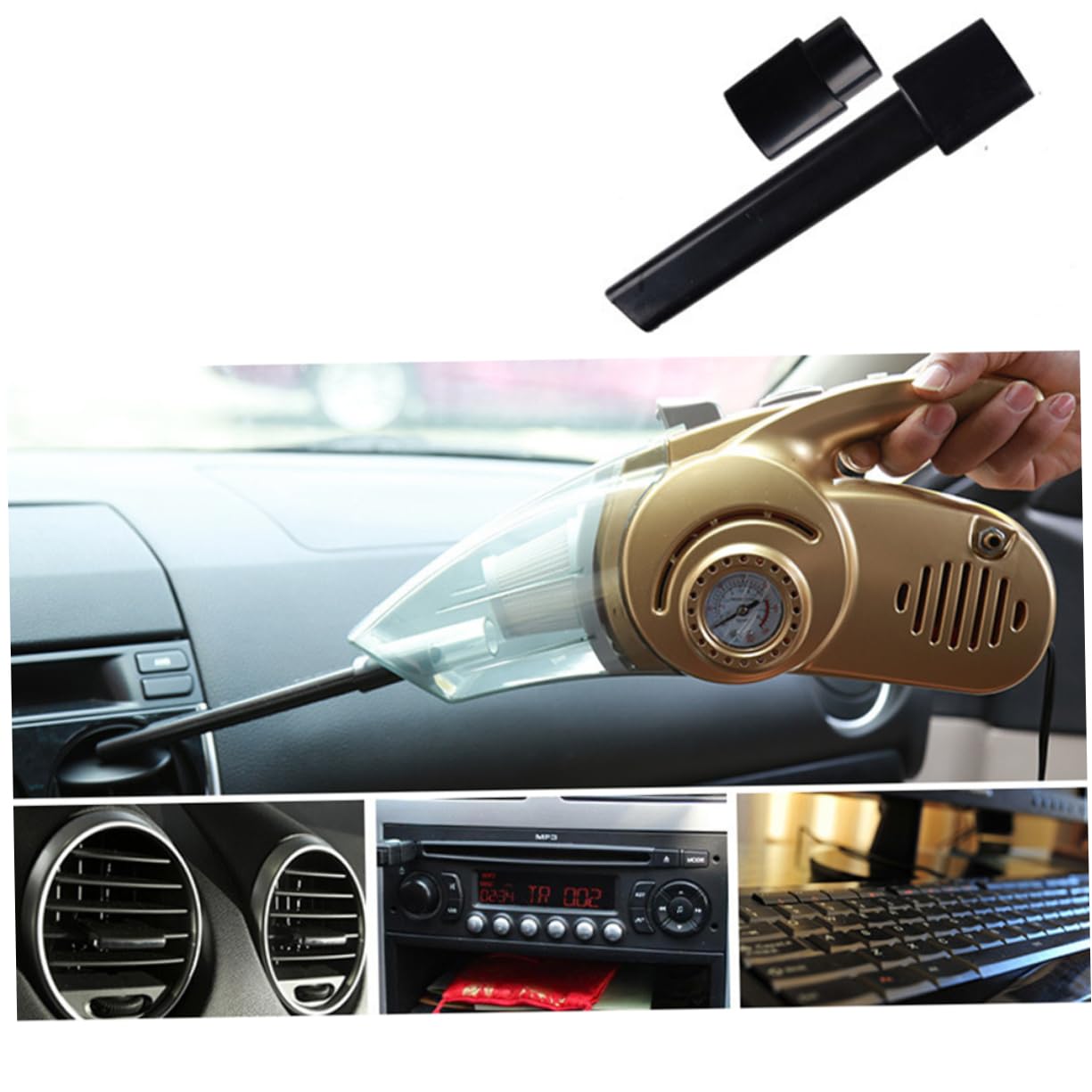 BUTIFULSIC 12v Portable Handheld Wet Dry Car Vacuum Cleaner with Light Compact Design for Efficient Cleaning of Ash Crumbs Hair for All Vehicles Gold Finish