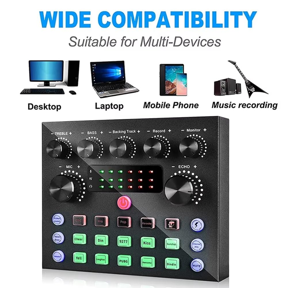 V8S Live Sound Card Podcast Equipment Bundle, con Set di Microfoni, Streaming Live di Musica/Registrazione per Dispositivo Dj Disco