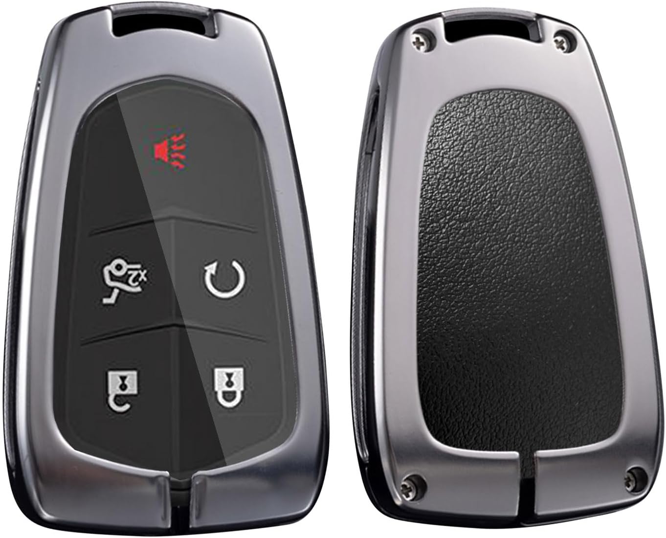 for Cadillac 3/4/5/6 Button Leather Car Key Fob Cover Case Fit for Cadillac Escalade CTS SRX XT4 XT5 2025 2026 ATS STS CT6 Zinc Alloy Key Holder Key Fob Acceccories Black-Short Keychain