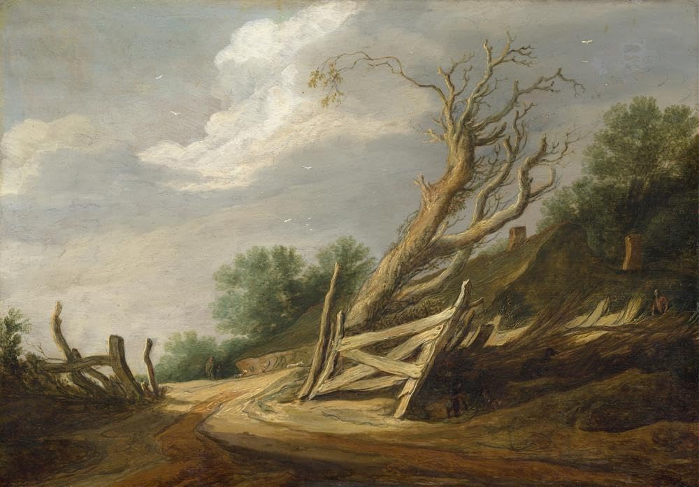 ArtDirect Pieter de Molijn 24x18 Black Ornate Framed and Double Matted Museum Art Print Titled: Landscape with Open Gate (C. 1630-1635)