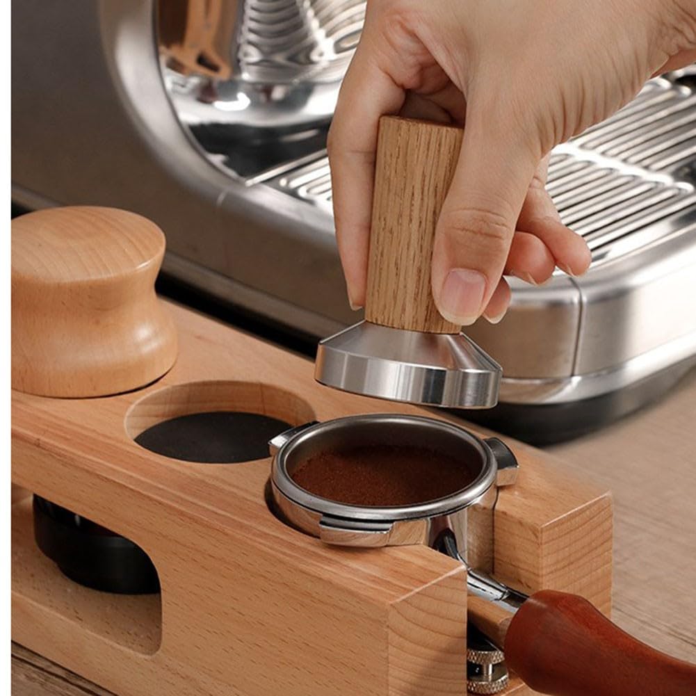 Pressino Caffè, Pressino Caffè Espresso con Base in Acciaio Inox, Martello Pressa Chicchi di Caffè in Polvere(53mm-Argento