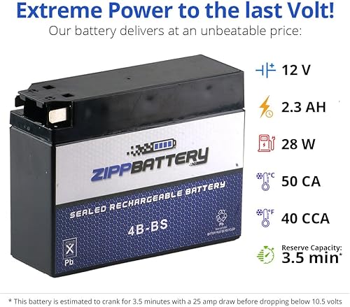 Miniatura 4 de ZIPPBATTERY YTX4B-BS 12V 40 CCA AGM  Batería de 2Ah sin mantenimiento para scooter, Mini ATV, Pocket Bike  Tab Terminal  Compatible con Yamaha Zuma