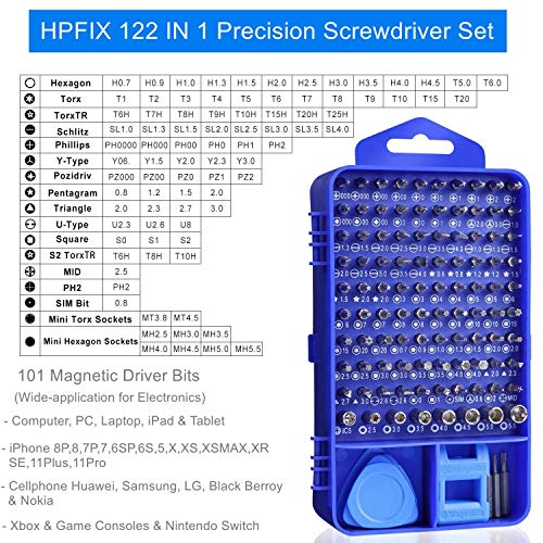 Professional Computer Repair Tool Kit, HPFIX 122 in 1 Precision Magnetic Screwdriver Set Electronics Repair Tool Kit for Cellphone, Laptop, Tablet, Cameras, Xbox Controller