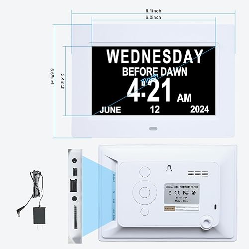 Miniatura 2 de Reloj digital de fecha de día de 8.7 pulgadas con 5 alarmas, 3 recordatorios de medicamentos, relojes con calendario de demencia de pantalla grande