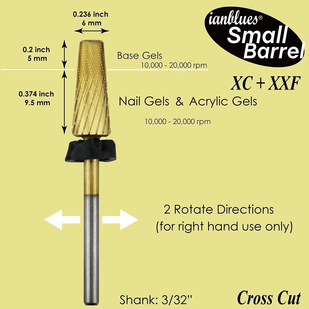 Multi-function 5 in 1 Nail Drill Bit, Mixed Sizes Edition, Cross Cut, Professional E-File for Manicure Drill Machine, 2 Way, Shank 3/32” (XC + XXF)