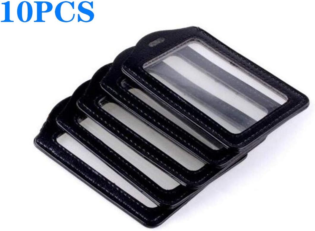 Transparent Card Holder, PU Leather Vertical Transparent ID Name Badge Holder 10PCS