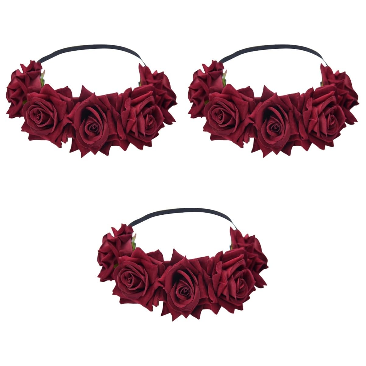 3 Piezas Aureola De Flores Diadema Floral Elástica Accesorios De Decoración Para El Cabello Diadema De Flores Tocado De Artificiales Flor De La Boda Nacarado Rosa Novia
