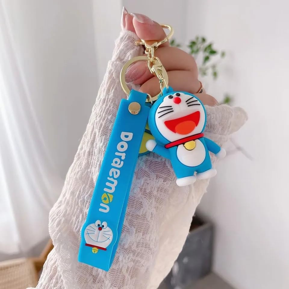 Tiny Tim Doremon Cute Silicone 3D Key Chain with Metal Hook & Strap Charm - Cute Key Rings Gift for Kids, Girls, Boys, Men & Women