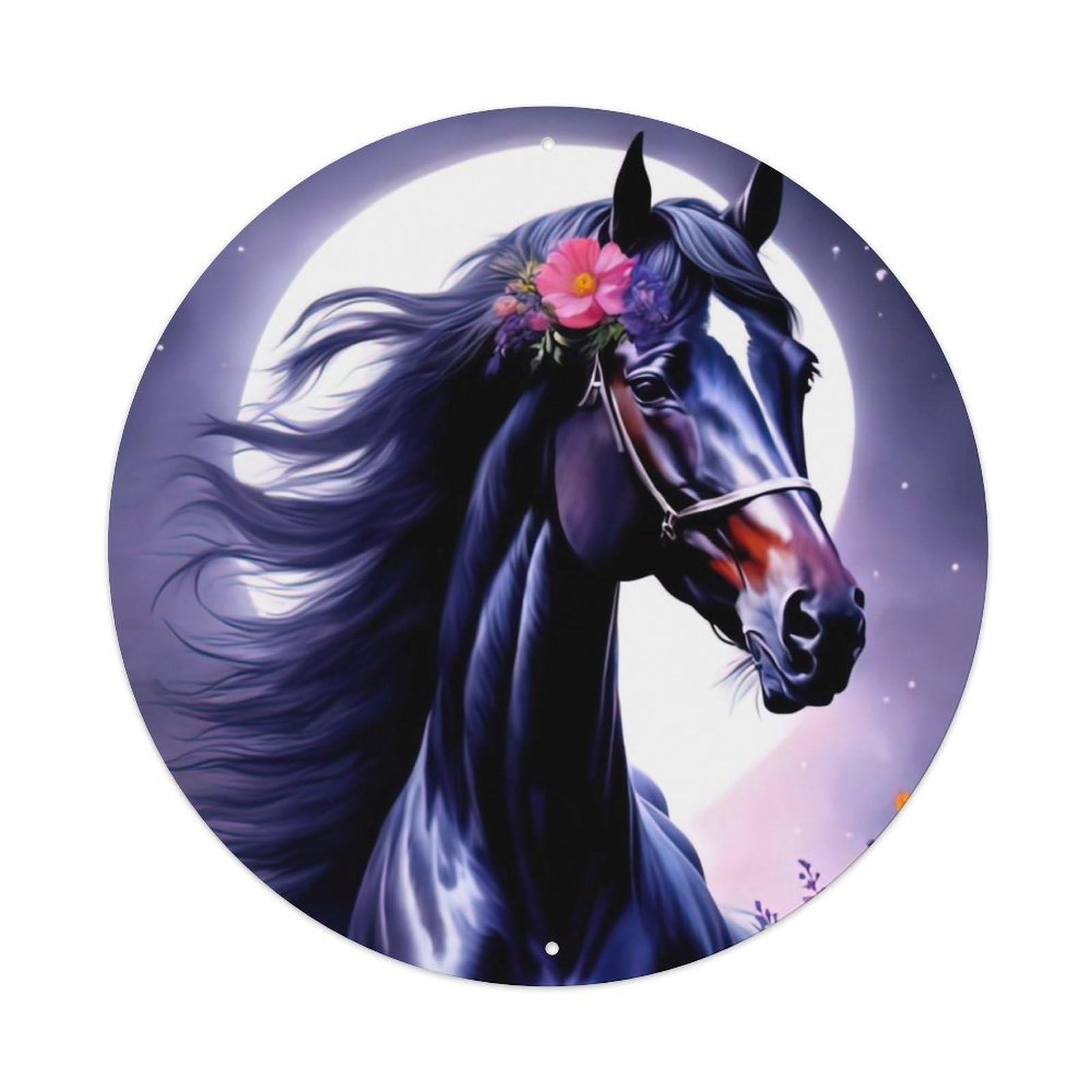 Animal Black Horse And Flower Metal Tin Sign
