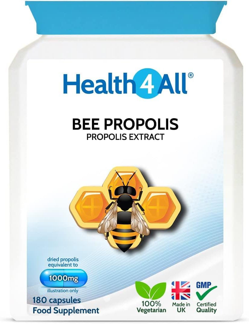 Health4All Bee Propolis 1000mg per Capsule 180 Capsules, High Strength Immune System Booster, Natural Immune Support Supplement (not Tablets) | Made in UK