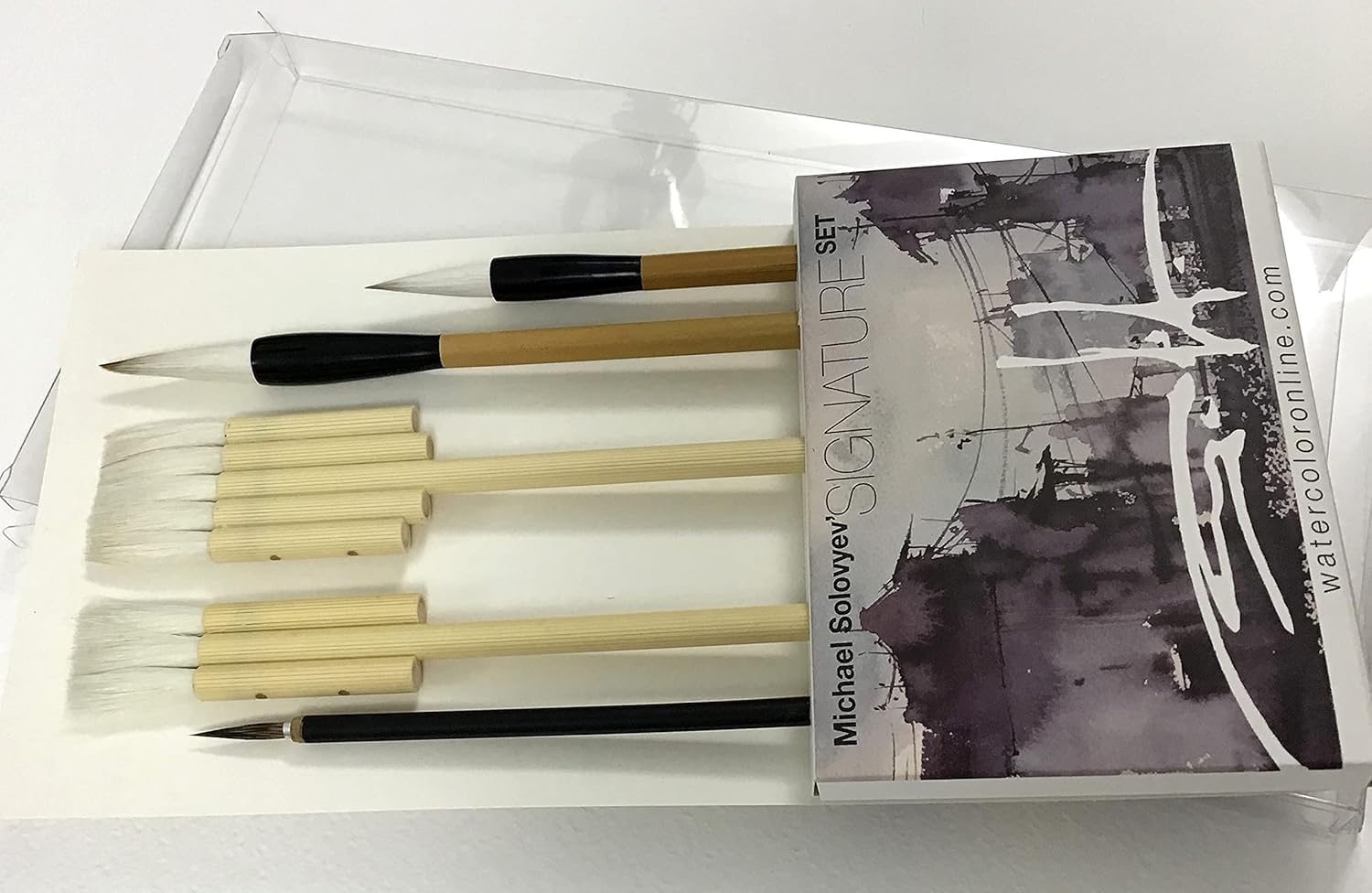 Michael Solovyev Signature - Juego de pinceles de acuarela hechos a mano, para cabello natural, plano, caligrafía y delineador, asas de madera, juego individual (5 piezas)