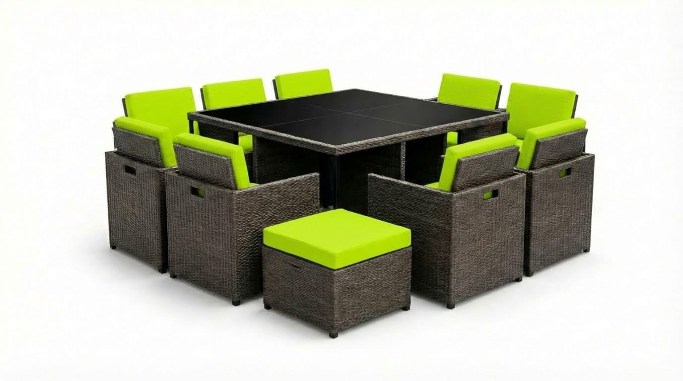 DREAMLAYER 12 Piece Rattan Garden Furniture Cushions Set Outdoor Seat Pads Replacement for Patio Dining Chairs Cube Set Garden Cushions Water Resistant Covers (Lime Green)