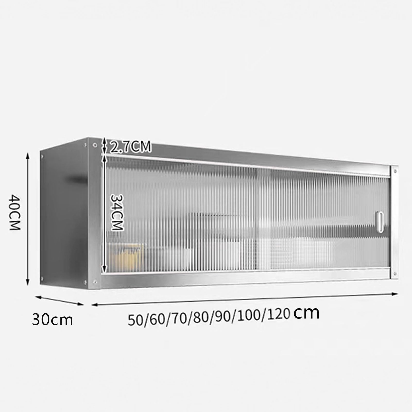 Armario De Cocina Armario De Pared De Acero Inoxidable Puertas Correderas Transparentes Dos Opciones De Instalación for Aseo Dormitorio Ducha Soporta hasta 25 Kg por Estante(70 * 30 * 40cm)