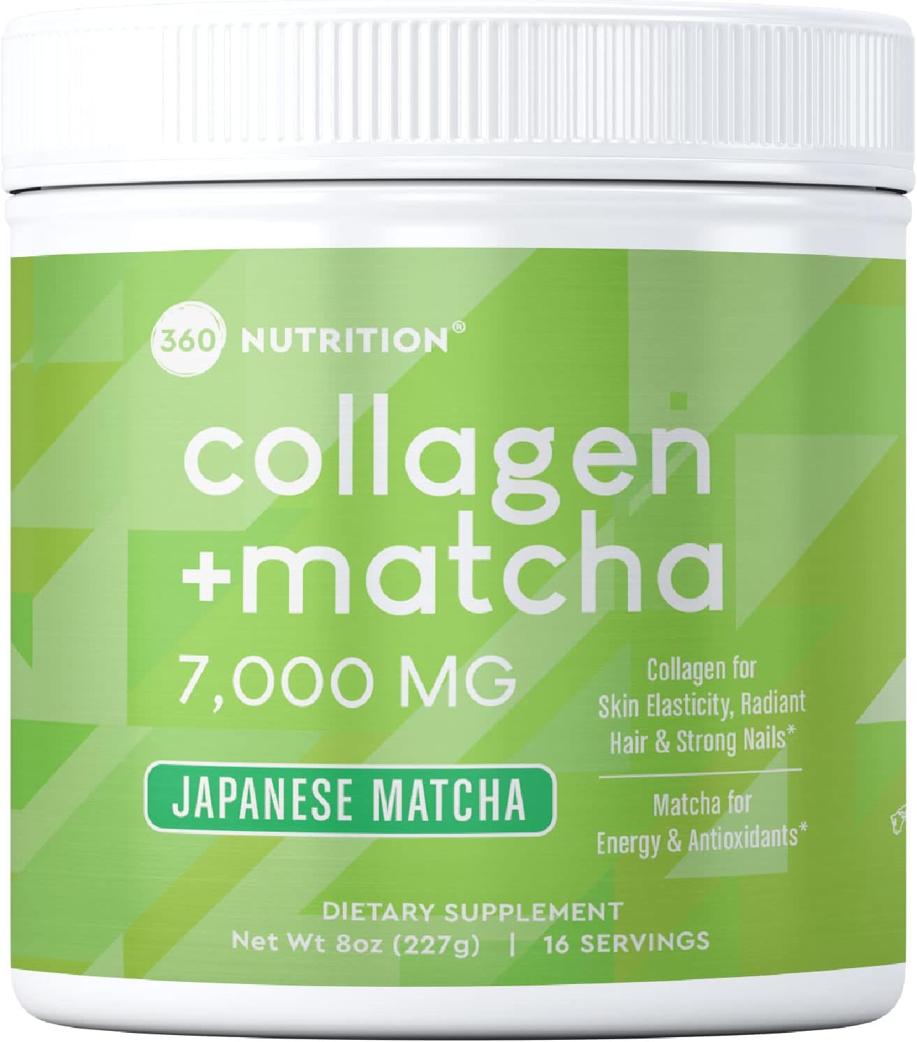 360 Voeding Matcha Gehydrolyseerd collageenpeptidenpoeder, Japanse Matcha groene thee voor darmgezondheid, gezamenlijke ondersteuning, energie, haarhuid en nagels, glutenvrij, keto vriendelijk, paleo, niet-ggo 8oz 1 tel