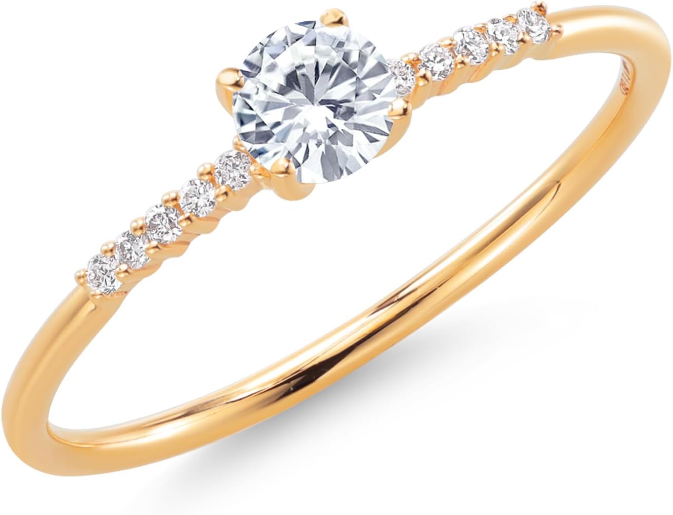 Gem Stone King 10K Yellow Gold 4MM Round Gemstone Birthstone and White Lab Grown Diamond Engagement Ring | Wedding Anniversary Promise Gold Ring For Women | Available In Size 5, 6, 7, 8, 9 - Image 3