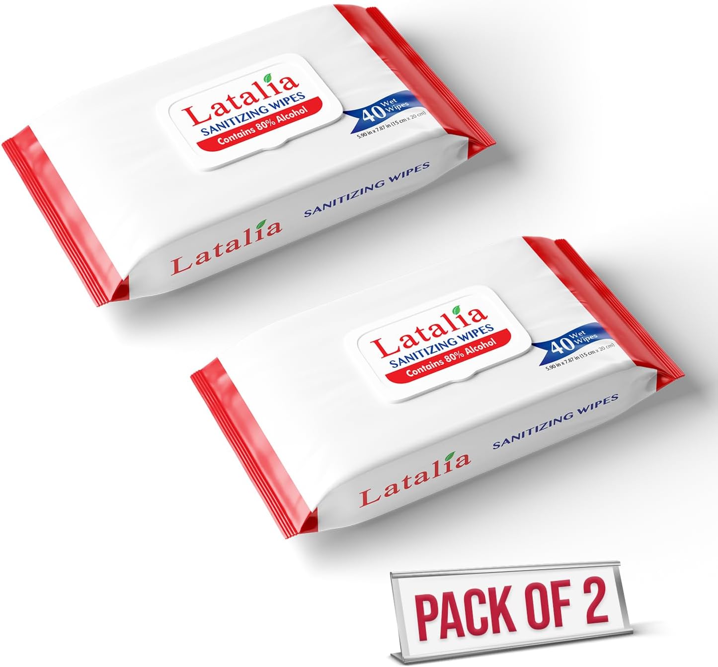 Latalia Hand Wipes Pack of 20 | 80% Alcohol Hand Sanitizer Wipes for Hands & Face Moisturizing, Gentle, Convenient and Fragrance Free (40 Counts)