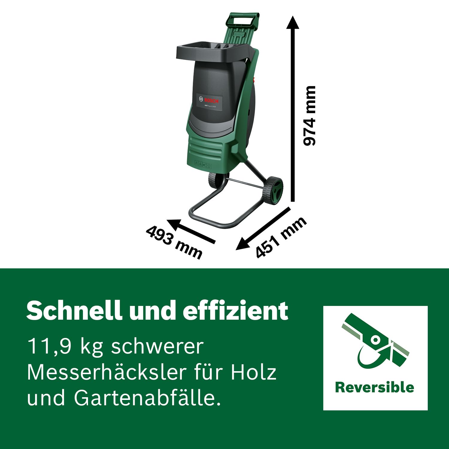 Bosch AXT Rapid 2000 Häcksler 2000-W-Motor