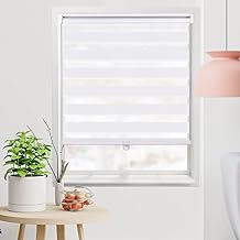 KELIXU Cordless Zebra Blinds for Windows, Dual Layer Zebra Roller Window Shades Free-Stop Blinds Sheer or Privacy Light Control, Day and Night Window Shades for Home, Office, 26" W x 72" H (White)