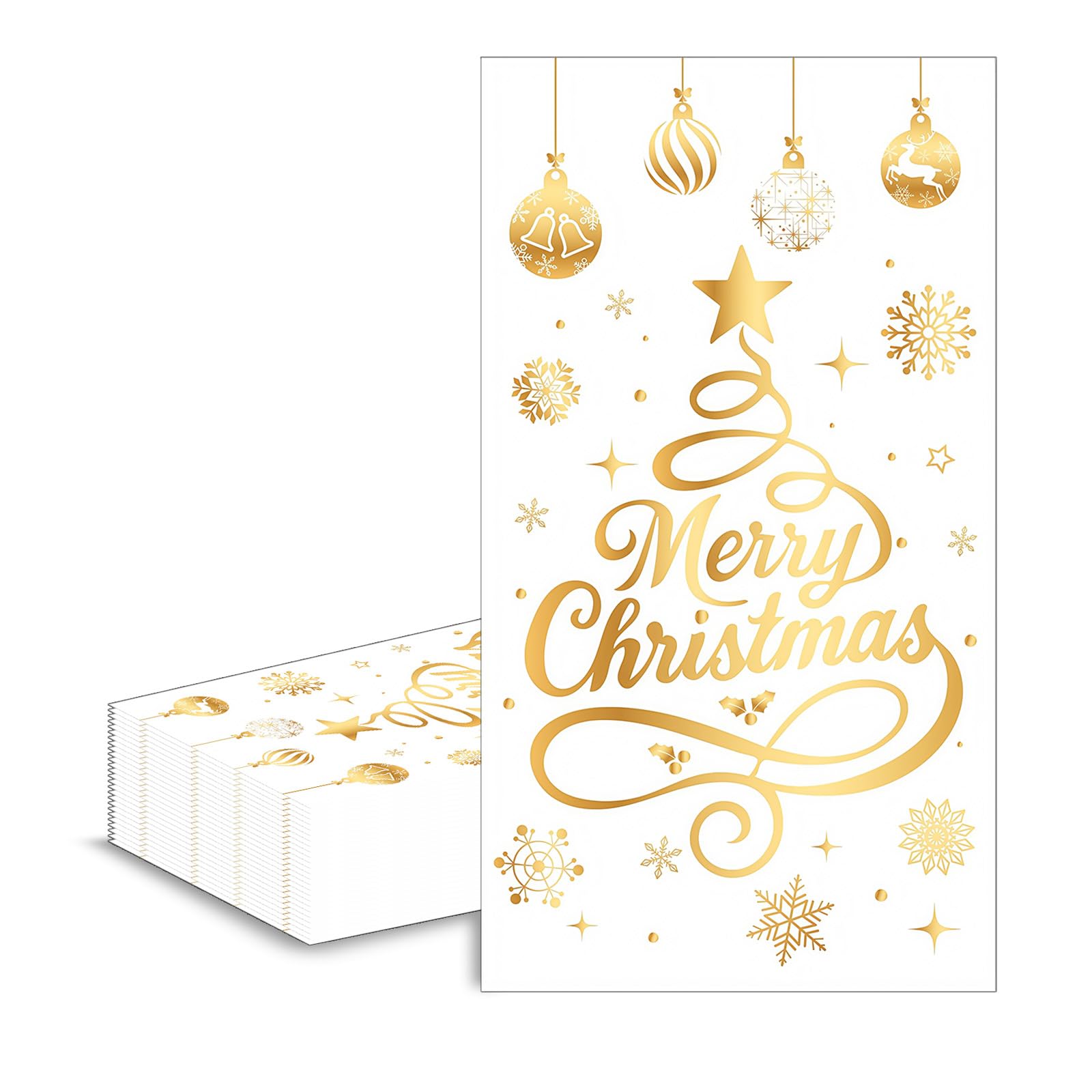 40x33cm Christmas Napkins Serviettes,20pcs Disposable Xmas Paper Serviette Napkin White Gold Merry Christmas Tissue Guest Towel Hand Towels Cocktail Dinner Napkins for Xmas Party Table Decorations