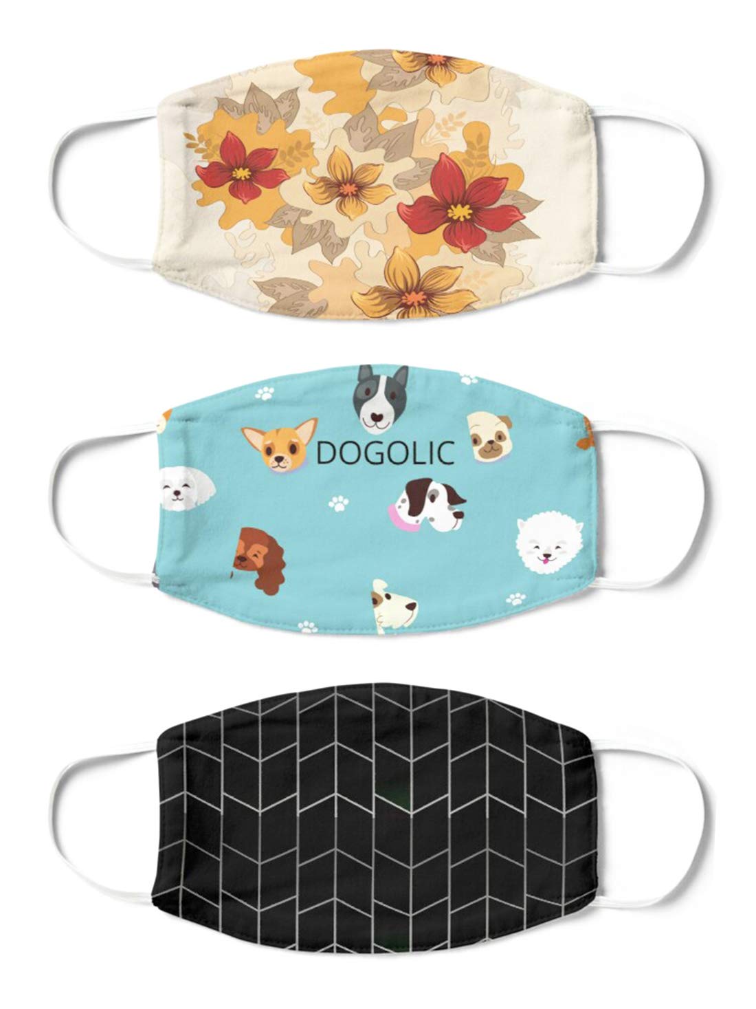 P20 Washable 2 Layer Designer Women's Face Covering mask, Decorative Floral Printed Patterns - Pack of 3 pieces