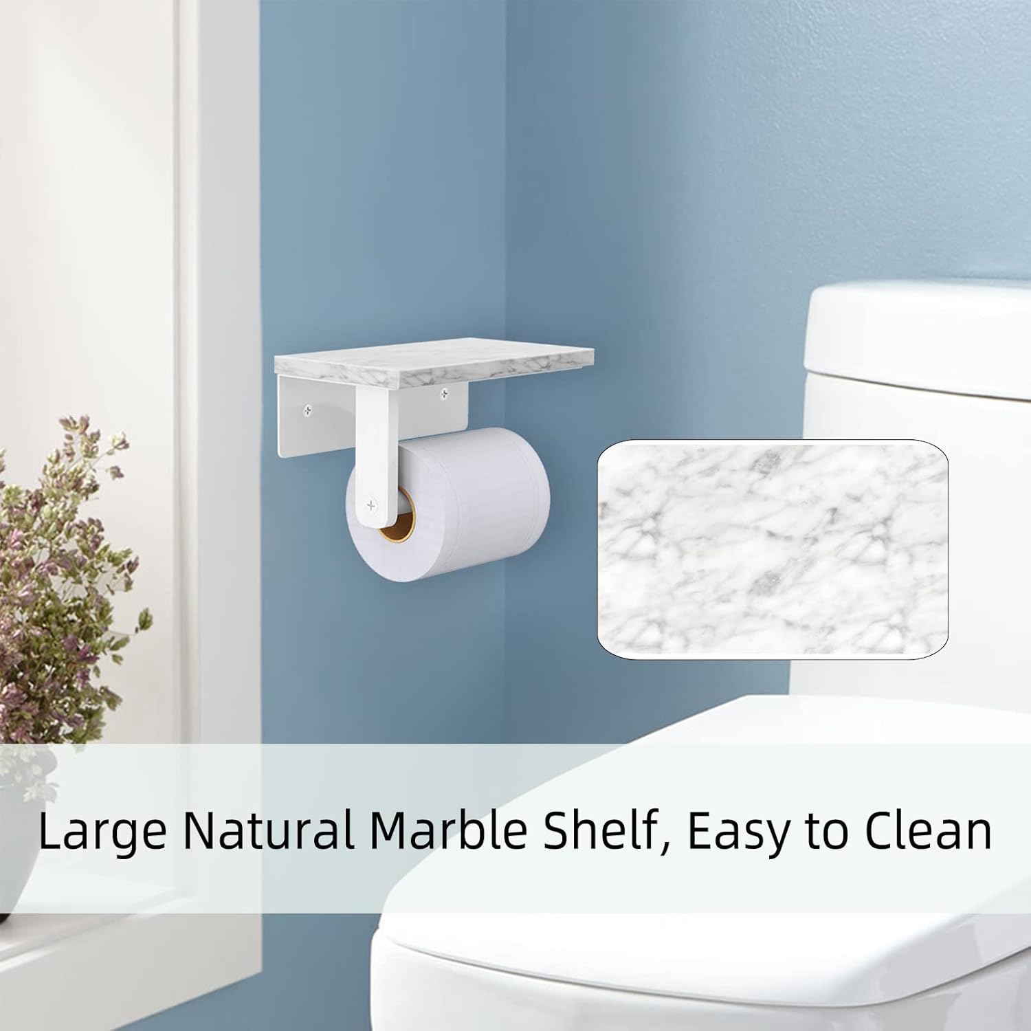 Gypie Toilet Paper Holder with Natural Marble Shelf, 304 Stainless Steel Screw Wall Mounted, Tissue Roll Paper Holder Dispenser for Bathroom Washroom White : Tools & Home Improvement